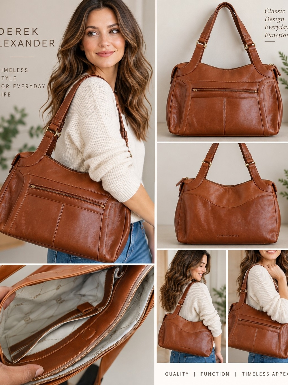 Derek Alexander Classic Tan Leather Shoulder Bag